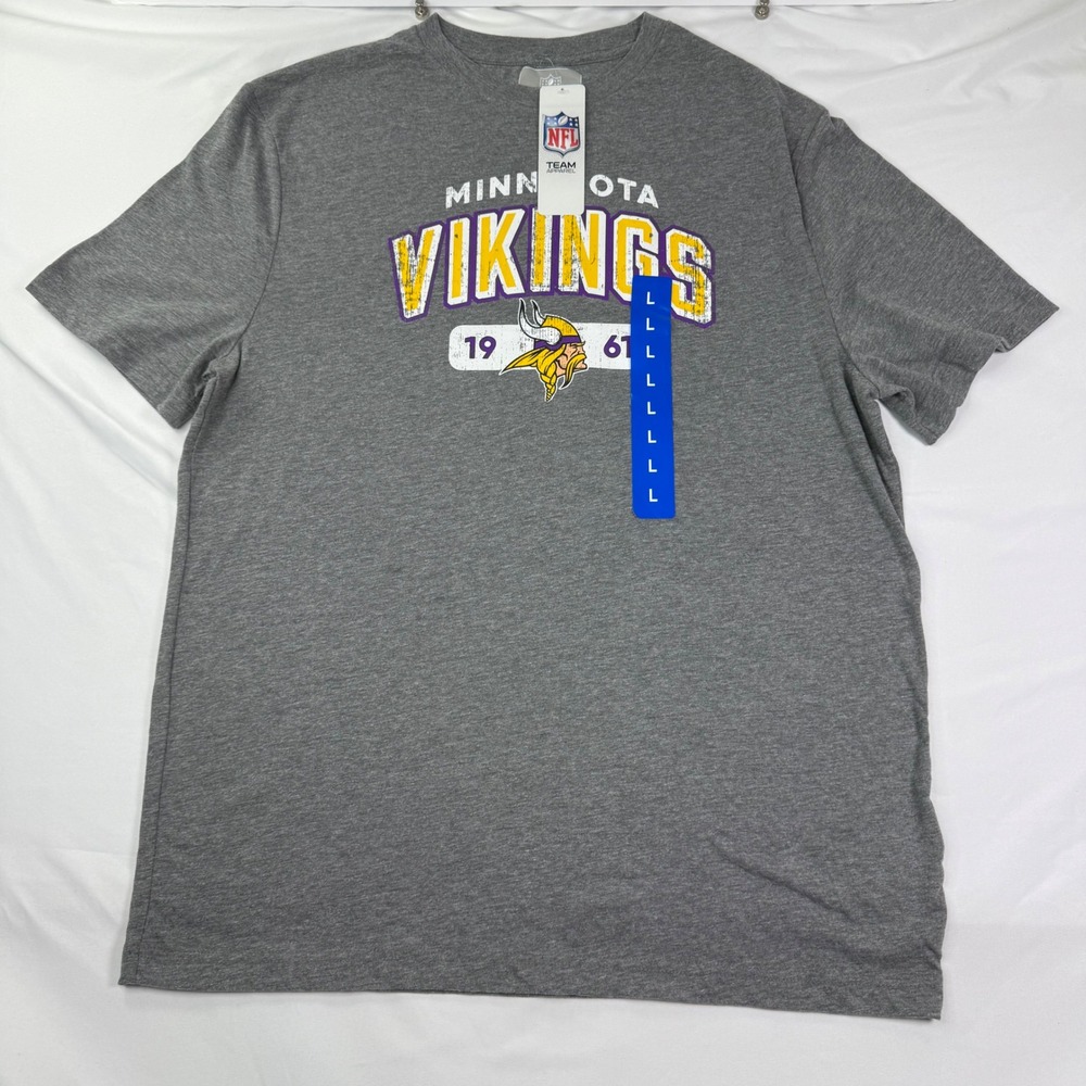 NFL Team Apparel Minnesota Vikings Gray Distressed Graphic T-Shirt Mens Large